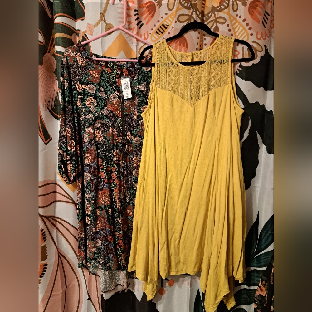 2 Dress Torrid Bundle Yellow Sleeveless Dress And Floral Zip Front Dress